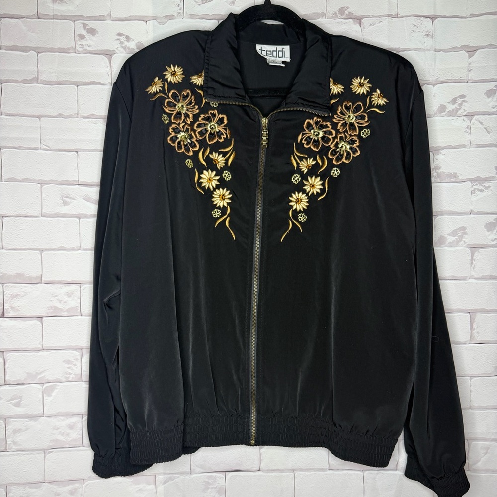 Teddi Black Jacket with‎ Gold Floral Embroidery Sz X-Large